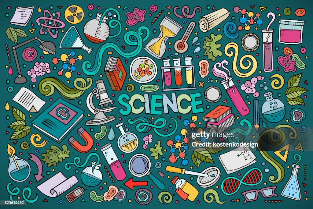 Vector Cartoon Set Of Science Theme Objects And Symbols High-Res Vector ...