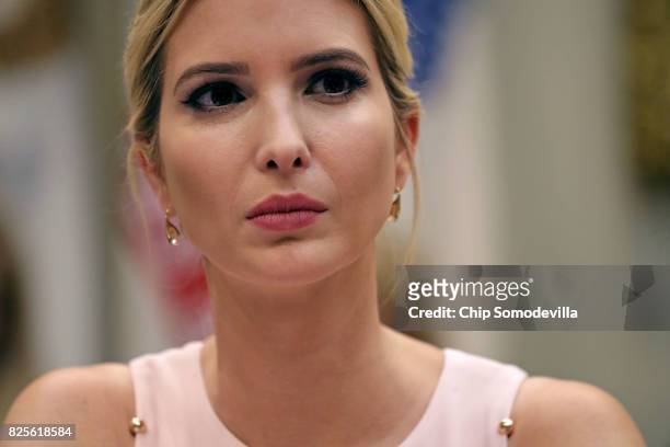 Assistant to the President and Donald Trump's daughter Ivanka Trump hosts a listening session with military spouses in the Rooselvelt Room at the...