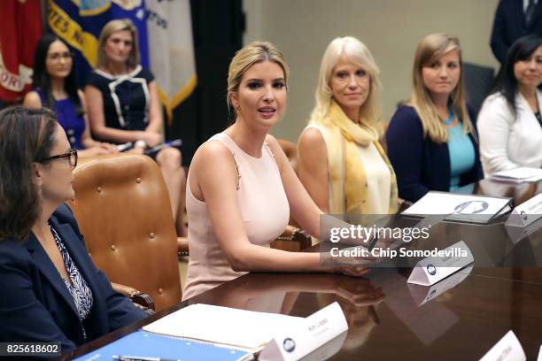 Assistant to the President and Donald Trump's daughter Ivanka Trump delivers opening remarks while hosting a listening session with military spouses...