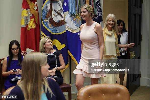Assistant to the President and Donald Trump's daughter Ivanka Trump and Counselor to the President Kellyanne Conway arrive for a listening session...