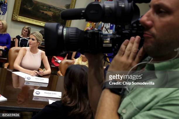 Assistant to the President and Donald Trump's daughter Ivanka Trump hosts a listening session with military spouses in the Rooselvelt Room at the...