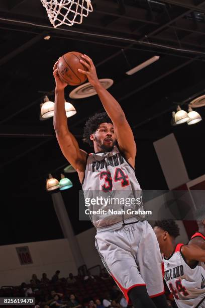 Keith Benson of the Portland Trail Blazers grabs a rebound during the 2017 Summer League game against the Chicago Bulls on July 12, 2017 at the Cox...
