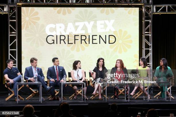 Actors David Hull, Pete Gardner, Vincent Rodriguez III, actor/executive producer Rachel Bloom, executive producer Aline Brosh McKenna, and actors...