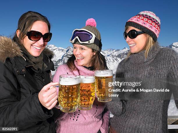 young women having drink at mountains - mountains alcohol snow bildbanksfoton och bilder