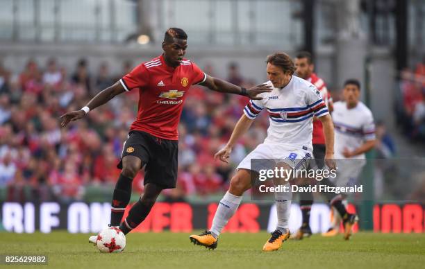 Dublin , Ireland - 2 August 2017; Paul Pogba of Manchester United in action against Édgar Barreto of Sampdoria during the International Champions Cup...