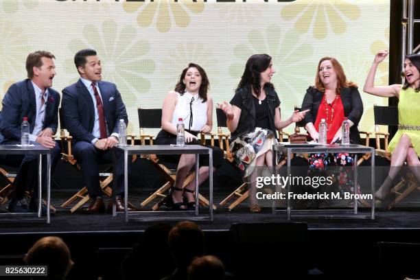 Actors Pete Gardner and Vincent Rodriguez III, actor/executive producer Rachel Bloom, executive producer Aline Brosh McKenna, and actors Donna Lynne...