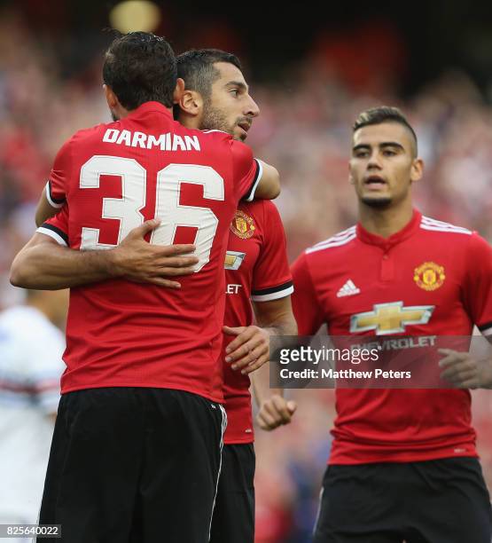 Henrikh Mkhitaryan of Manchester United celebrates scoring their first goal during the International Champions Cup pre-season friendly match between...