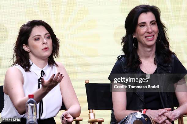 Rachel Bloom and Aline Brosh McKenna attend the 2017 Summer TCA Tour - CW Panels at The Beverly Hilton Hotel on August 2, 2017 in Beverly Hills,...