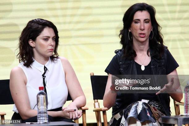 Rachel Bloom and Aline Brosh McKenna attend the 2017 Summer TCA Tour - CW Panels at The Beverly Hilton Hotel on August 2, 2017 in Beverly Hills,...