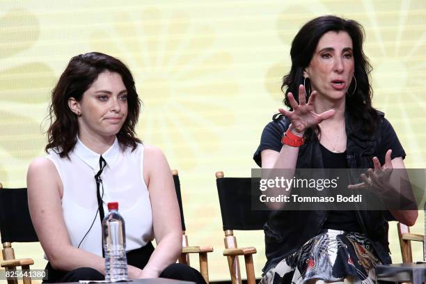 Rachel Bloom and Aline Brosh McKenna attend the 2017 Summer TCA Tour - CW Panels at The Beverly Hilton Hotel on August 2, 2017 in Beverly Hills,...