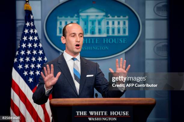President Donald Trump's senior advisor for policy Stephen Miller speaks during the Daily Briefing at the White House in Washington, DC, on August 2,...