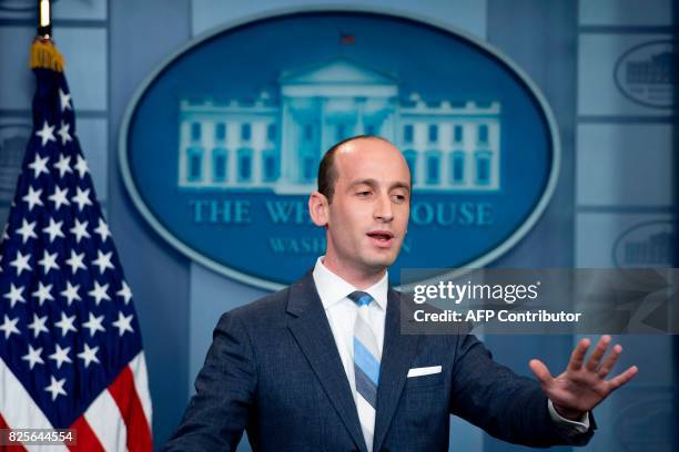 President Donald Trump's senior advisor for policy Stephen Miller speaks during the Daily Briefing at the White House in Washington, DC, on August 2,...