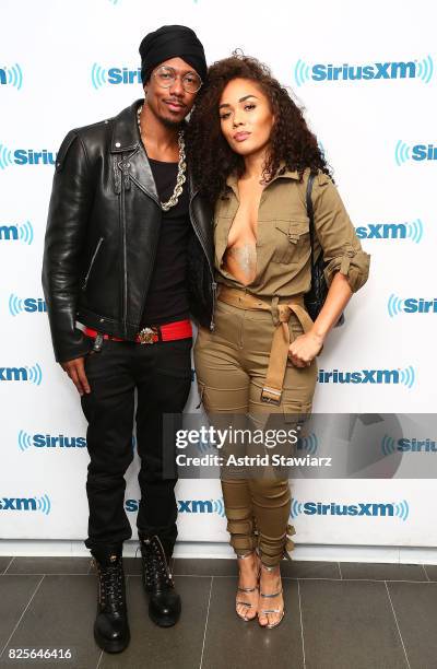 Singers Nick Cannon and Kreesha Turner visit the SiriusXM Studios on August 2, 2017 in New York City.