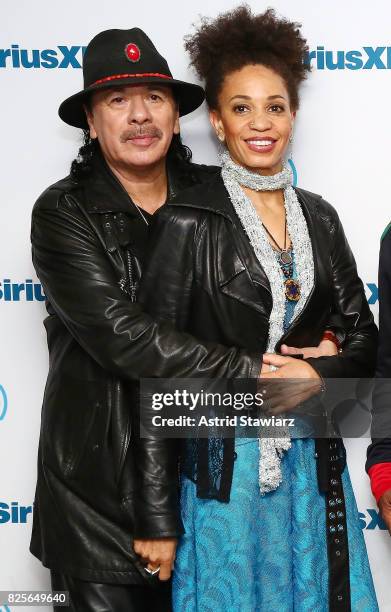 Musician Carlos Santana and wife Cindy Blackman visit the SiriusXM Studios on August 2, 2017 in New York City.