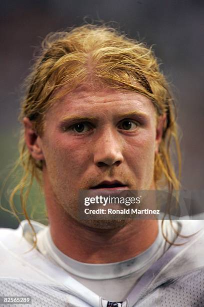 Linebacker Bobby Carpenter of the Dallas Cowboys during a preseason game against the Houston Texans at Texas Stadium on August 22, 2008 in Irving,...