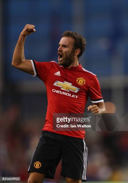 Juan Mata of Manchester United celebrates scoring a goal during the International Champions Cup match between Manchester United and Sampdoria at...