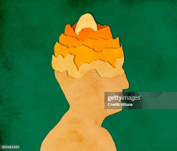 egg in man's head, paper cutting style - brainfood stock pictures, royalty-free photos & images