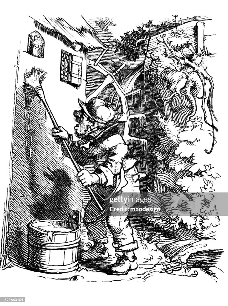 Painter paints the walls of the old mill -1867
