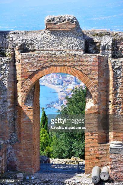 taormina sicily italy - messina stock pictures, royalty-free photos & images