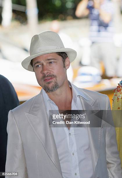 Actor Brad Pitt arrives for the 'Burn After Reading' Photocall part of the 65th Venice Film Festival at Palazzo del Casino on August 27, 2008 in...