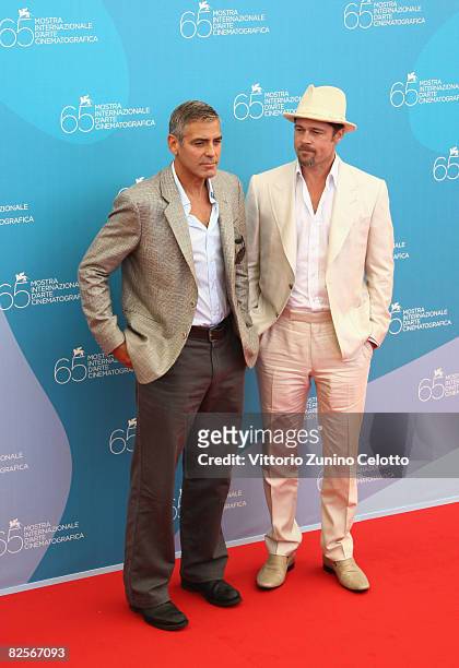 George Clooney and Brad Pitt during the 'Burn After Reading' Photocall, part of the 65th Venice Film Festival at Palazzo del Casino on August 27 2008...