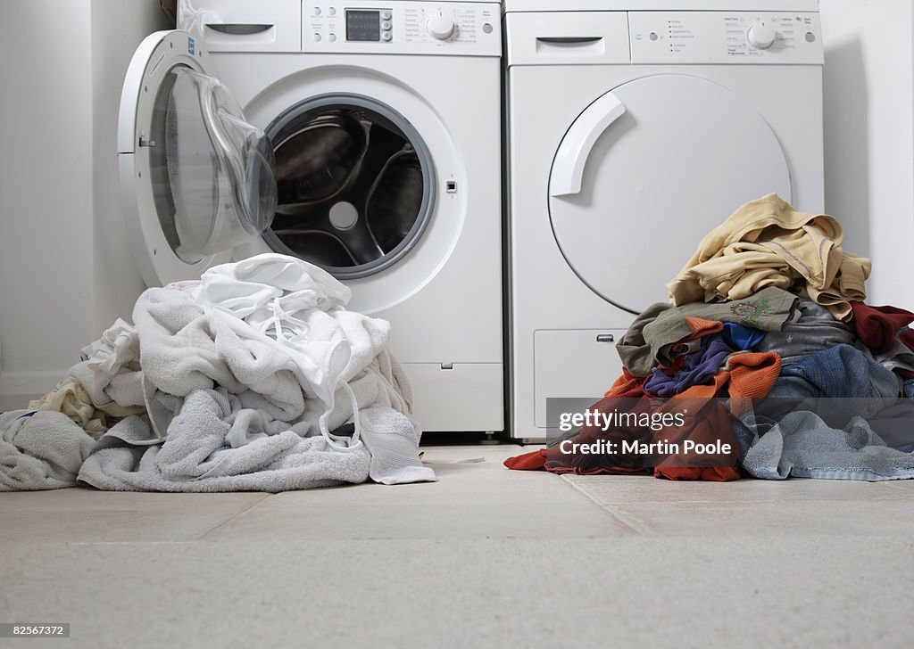 One coloured one white pile of washing