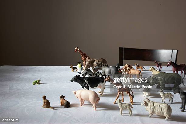 brinquedo plástico animais, nevoeiro da frente - animal scale imagens e fotografias de stock