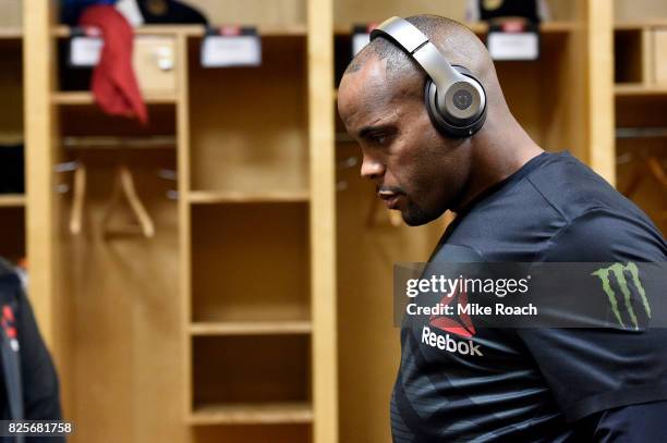 Light heavyweight champions Daniel Cormier warms up backstage during the UFC 214 event inside the Honda Center on July 29, 2017 in Anaheim,...