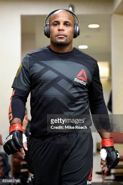 Light heavyweight champions Daniel Cormier warms up backstage during the UFC 214 event inside the Honda Center on July 29, 2017 in Anaheim,...