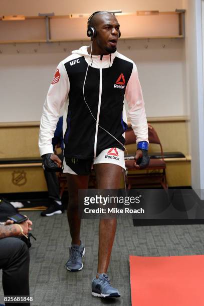 Jon Jones warms up backstage during the UFC 214 event inside the Honda Center on July 29, 2017 in Anaheim, California.
