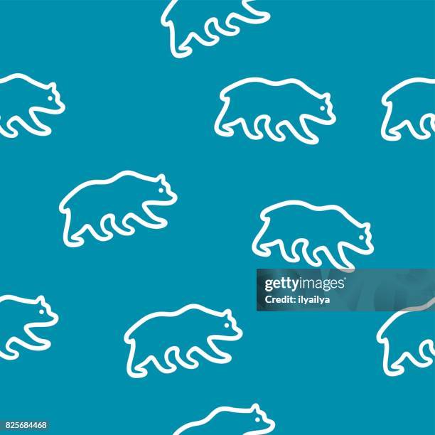 polar bear vector seamless pattern - white bear vector stock illustrations