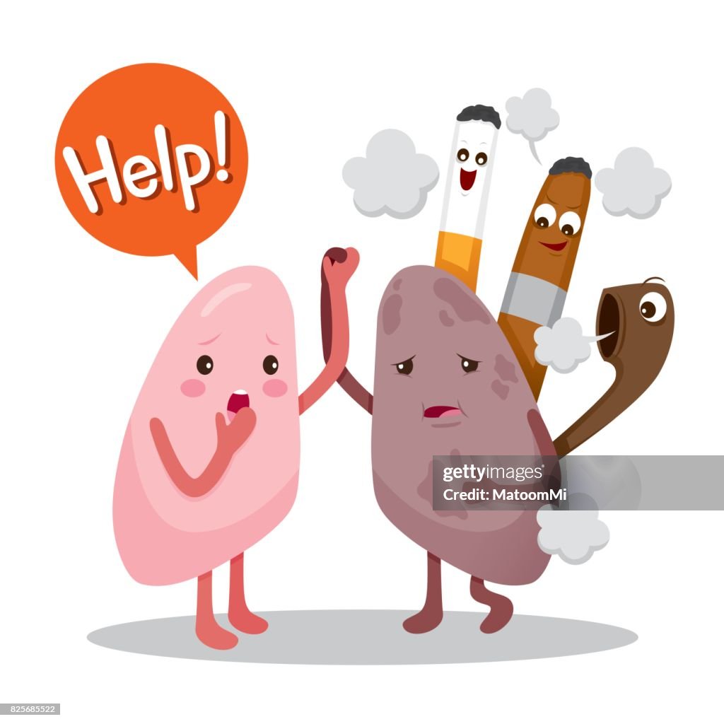 Lungs Sick From Smoke Cartoon Character Human Internal Organ High-Res  Vector Graphic - Getty Images