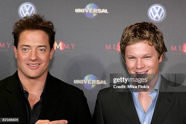 Actors Brendan Fraser and Luke Ford arrive for the Sydney premiere of `The Mummy' at the Greater Union George Street cinemas on August 27, 2008 in...