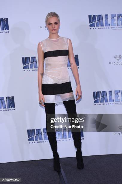 Actress Cara Delevingne is seen during the a photocall to promote Valerian and the City of a Thousand Planets at St. Regis Hotel on August 02, 2017...