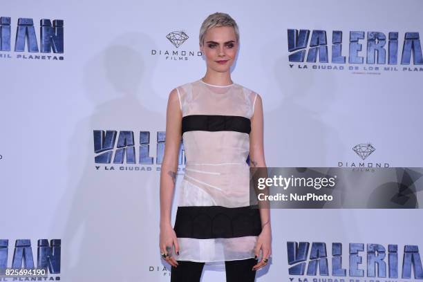 Actress Cara Delevingne is seen during the a photocall to promote Valerian and the City of a Thousand Planets at St. Regis Hotel on August 02, 2017...