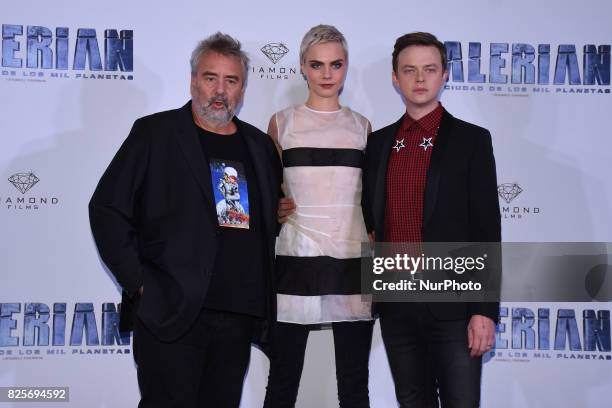 Director Luc Besson, Actress Cara Delevingne and Actor Dane DeHaan are seen during the a photocall to promote Valerian and the City of a Thousand...
