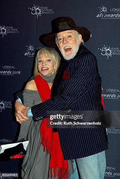 Actress Katy Manning and singer Barry Crocker arrive to attend the the L'Oreal Paris 2008 AFI Awards Screenings launch at Cinema Paris at the...