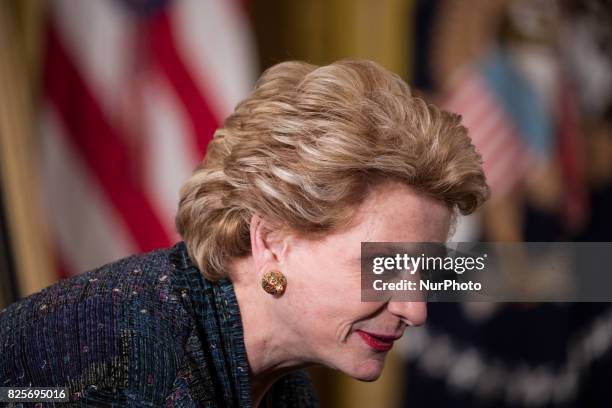 Senator Debbie Stabenow , was present for he Medal of Honor ceremony for former Specialist Five James C. McCloughan, U.S. Army in the East Room of...