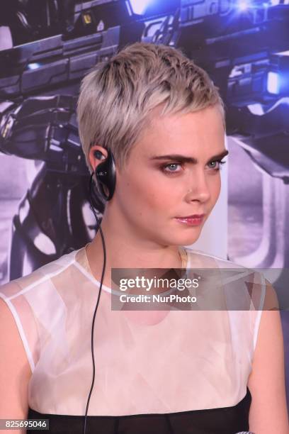 Actress Cara Delevingne attends at film press conference to promote Valerian and the City of a Thousand Planets at St. Regis Hotel on August 02, 2017...