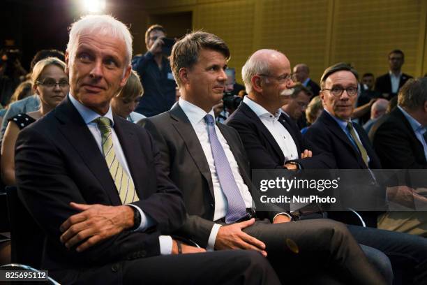 CEOs of Volkswagen Matthias Mueller, BMW Harald Krueger, Daimler AG Dieter Zetsche and President of German Automobile Industry Union Matthias...