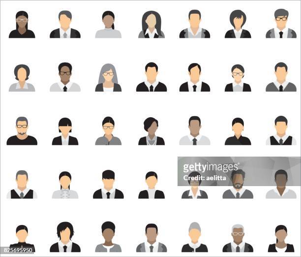 set of thirty-five icons of business people. - beige stock illustrations