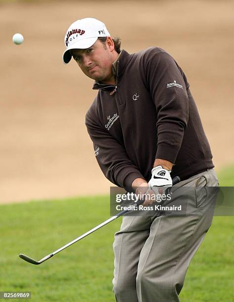 Graeme McDowell of Northern Ireland tees off during the pro-am event prior to The Johnnie Walker Championship at Gleneagles on August 27, 2008 at the...