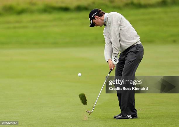 Justin Rose of England hits the ball during the pro-am event prior to The Johnnie Walker Championship at Gleneagles on August 27, 2008 at the...