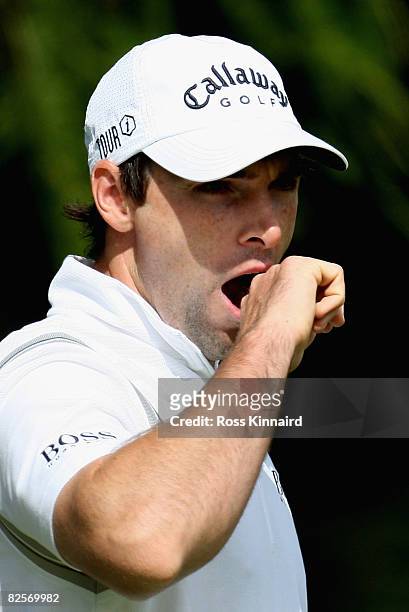 Oliver Wilson of England yawns during the pro-am event prior to The Johnnie Walker Championship at Gleneagles on August 27, 2008 at the Gleneagles...
