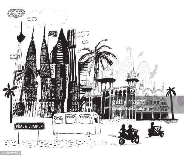 illustrazioni stock, clip art, cartoni animati e icone di tendenza di kuala lumpur - moped