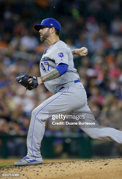 Peter Moylan of the Kansas City Royals pitches against the Detroit Tigers at Comerica Park on July 24, 2017 in Detroit, Michigan.