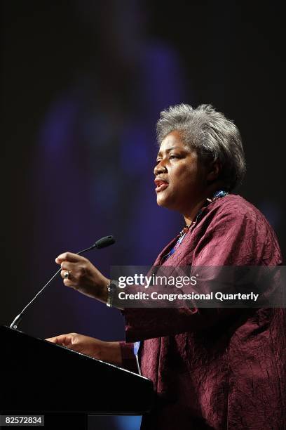 Political strategist Donna Brazile speaks at the Every Woman Counts campaign event at the Colorado Convention Center to encourage women to speak out...