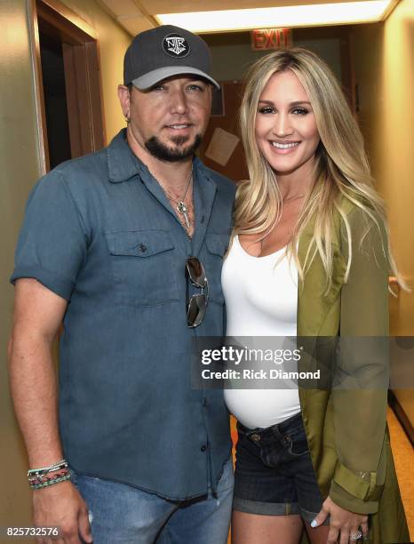 Singer/Songwriter Jason Aldean and Wife Brittany Kerr with baby on the way backstage during Jason Aldean's Triple Party at Wildhorse Saloon on August...