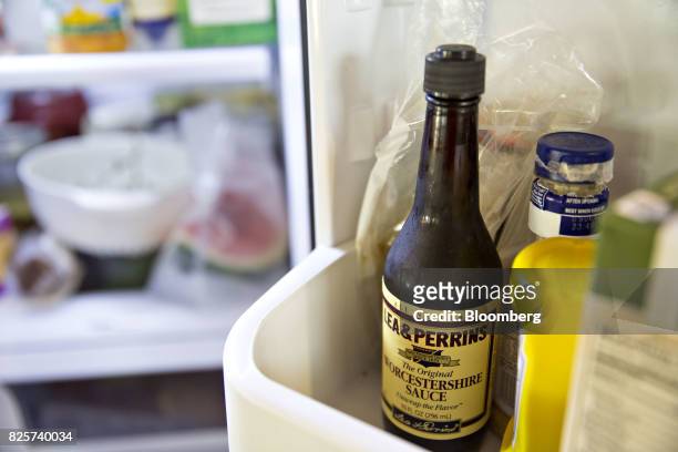 Bottle of Kraft Heinz Co. Lea & Perrins brand worcestershire sauce is arranged for a photograph in Tiskilwa, Illinois, U.S., on Wednesday, Aug. 2,...