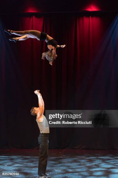 Circus and dance company Recirquel Company Budapest perform on stage 'Paris de Nuit' during Assembly Gala Launch for Edinburgh Festival Fringe at...